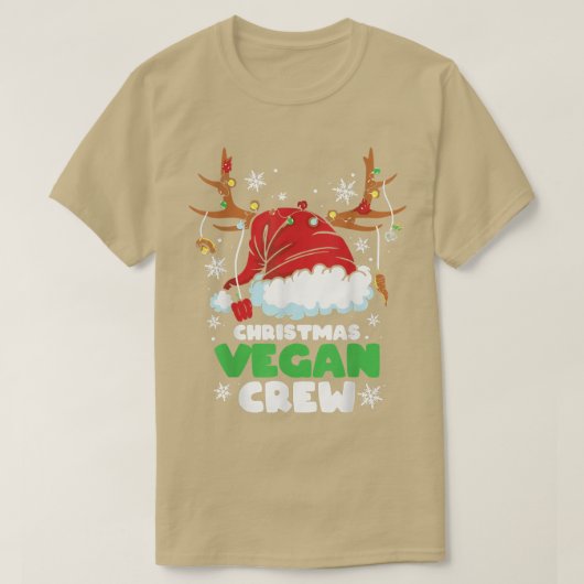 Christmas Lights Vegan Crew Vegetarian Reindeer Sa T-shirt (Design voorkant)