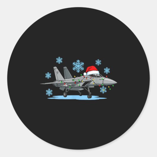 Christmas Lights Wrapped On Cute Kids Fighter Jet  Ronde Sticker (Voorkant)