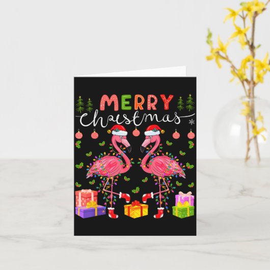 Christmas Lights Xmas Flamingo Lover Santa Hat Fla Kaart (Gele Bloem)