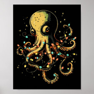 Christmas Lights Zee Octopus Marine Biology Ocean Poster
