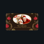 CHristmas Lijst FOTO Retouradres Label<br><div class="desc">Kleed je enveloppen, kerstkaarten, kerstfeestuitnodigingen aan & dank je briefkaarten met onze kerstbal foto lijst retour adreslabels! Dit retouradreslabel heeft een lijst op een bruine achtergrond met rode kerstballen en gouden accenten. De perfecte finishing touch voor uw enveloppen! Bezoek ons op www.celebrateitholidays.com. om onze hele lijn van vakantie een van...</div>