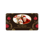 CHristmas Lijst FOTO Retouradres Label<br><div class="desc">Kleed je enveloppen, kerstkaarten, kerstfeestuitnodigingen aan & dank je briefkaarten met onze kerstbal foto lijst retour adreslabels! Dit retouradreslabel heeft een lijst op een bruine achtergrond met rode kerstballen en gouden accenten. De perfecte finishing touch voor uw enveloppen! Bezoek ons op www.celebrateitholidays.com. om onze hele lijn van vakantie een van...</div>