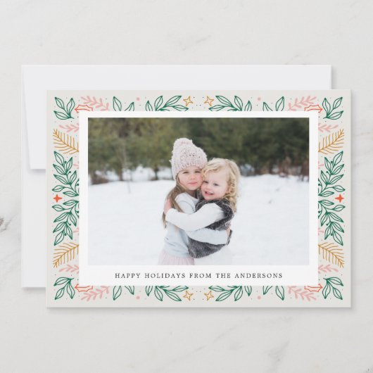 Christmas Line Art Tweezijdige Familiefoto Feestdagenkaart (Voorkant)