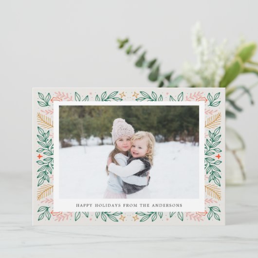 Christmas Line Art Tweezijdige Familiefoto Feestdagenkaart (Staand voorkant)