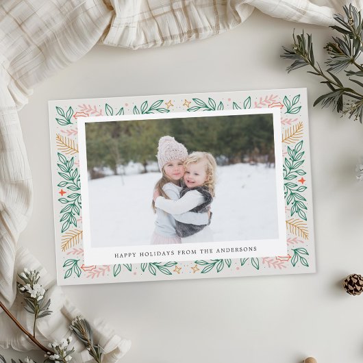 Christmas Line Art Tweezijdige Familiefoto Feestdagenkaart