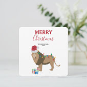 Christmas Lion Funny Animal met Santa Hat Kaart (Staand voorkant)