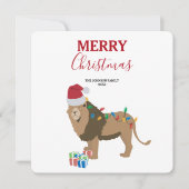 Christmas Lion Funny Animal met Santa Hat Kaart (Voorkant)