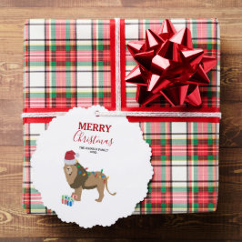 Christmas Lion Funny Animal met Santa Hat Kaart