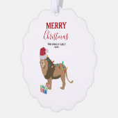 Christmas Lion Funny Animal met Santa Hat Kaart (Links)