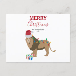 Christmas Lion Funny Animal met Santa Hat Kaart
