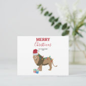 Christmas Lion Funny Animal met Santa Hat Kaart (Staand voorkant)