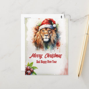 Christmas Lion Waterverf Briefkaart