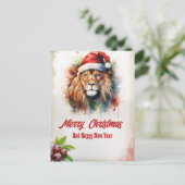 Christmas Lion Waterverf Briefkaart (Staand voorkant)