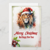 Christmas Lion Waterverf Feestdagenkaart (Voorkant / Achterkant)