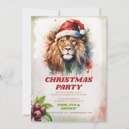 Christmas Lion Waterverf Kaart (Voorkant)