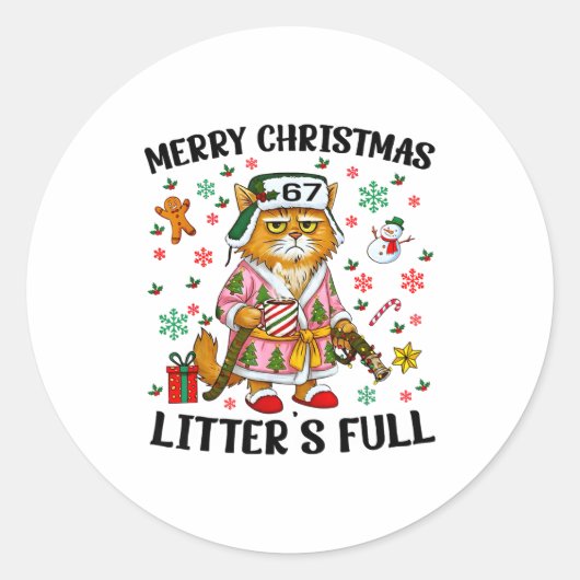Christmas Litter’s Full 67 Xmas Funny Kitty Gift C Ronde Sticker (Voorkant)
