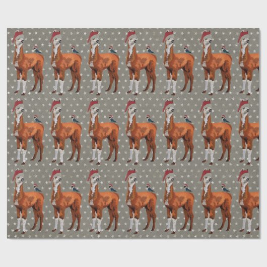CHRISTMAS LLAMA & BIRD Wrappapier Cadeaupapier (Vlak)