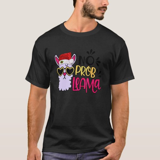 Christmas Llama No Prob Llama Santa Hat  Holiday T-shirt (Voorkant)