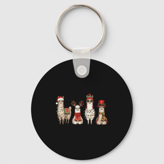 Christmas Llama Quartet Lights Santa Antlers Top H Sleutelhanger (Voorkant)