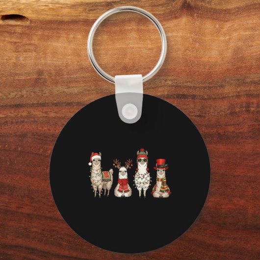 Christmas Llama Quartet Lights Santa Antlers Top H Sleutelhanger (Voorkant)