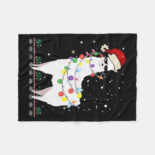 Christmas Llama Santa Hat Ugly Xmas Tree Alpaca Gi Fleece Deken (Voorkant (Horizontaal))