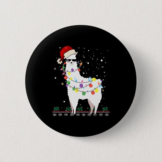 Christmas Llama Santa Hat Ugly Xmas Tree Alpaca Gi Ronde Button 5,7 Cm (Voorkant)