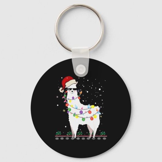 Christmas Llama Santa Hat Ugly Xmas Tree Alpaca Gi Sleutelhanger (Voorkant)