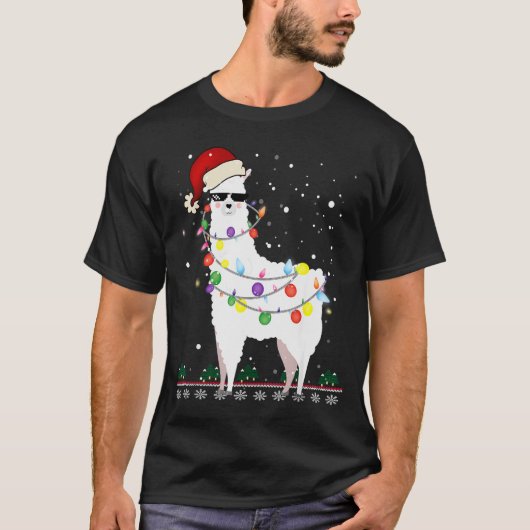 Christmas Llama Santa Hat Ugly Xmas Tree Alpaca Gi T-shirt (Voorkant)
