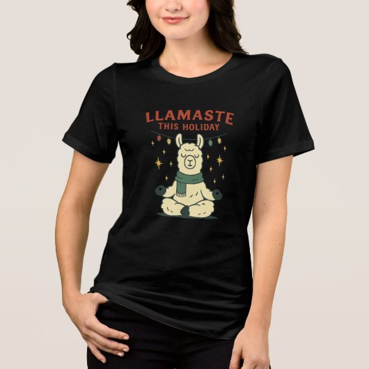 Christmas Llama Shirt - Llamaste Holiday Zen T-shi (Voorkant)