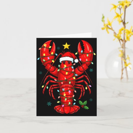 Christmas Lobster With Santa Hat Funny Holiday  Kaart (Gele Bloem)