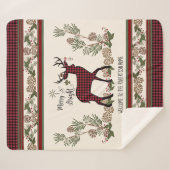 Christmas Lodge Merry Bright Deer Buffalo Plaid Sherpa Deken (Voorkant (horizontaal))