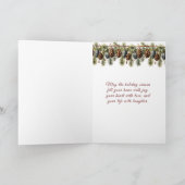 Christmas Log Cabin Pine Trees Red Poinsettia Kaart (Binnen)