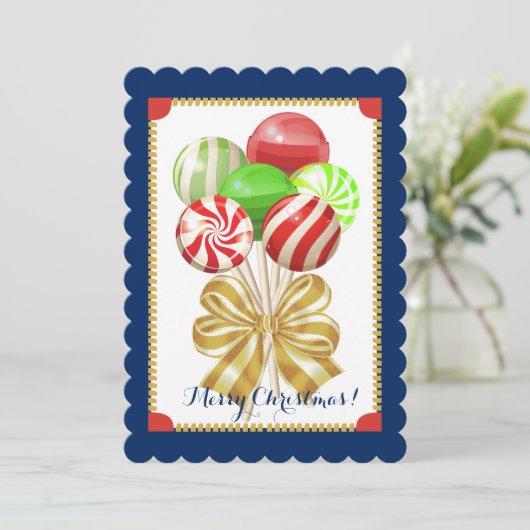 Christmas lollipops snoep snoepgoed boog feestdagenkaart (Staand voorkant)