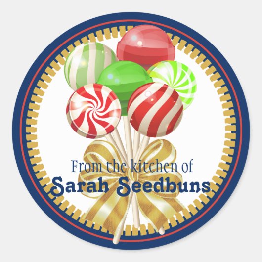 Christmas lollipops snoep snoepgoed boog ronde sticker (Voorkant)