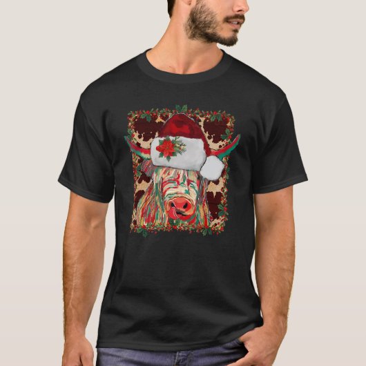 Christmas Longhorn Cow Cute  Christmas Western T-shirt (Voorkant)