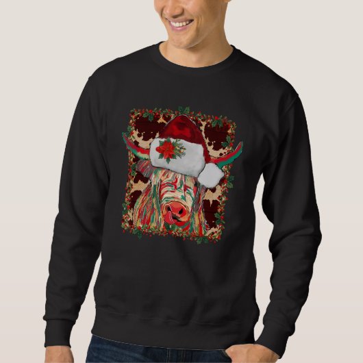 Christmas Longhorn Cow Cute  Christmas Western Trui (Voorkant)