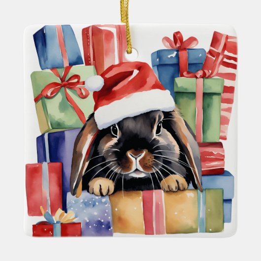 Christmas Lop Bunny Rabbit Keramisch Ornament (Voorkant)