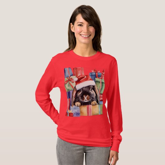 Christmas Lop Bunny Rabbit T-shirt (Voorkant volledig)