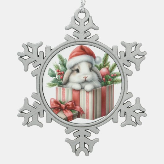 Christmas Lop Bunny Rabbit Tin Sneeuwvlok Ornament (Voorkant)