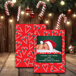 Christmas Love Candy Canes Baby Photo Feestdagenkaart