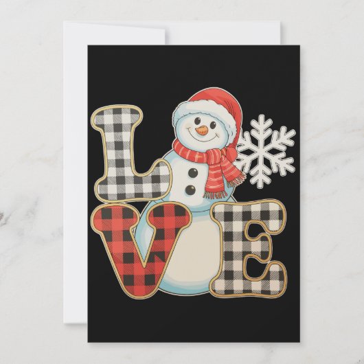 Christmas Love Cute Snowman Buffalo Plaid Winter Feestdagenkaart (Voorkant)