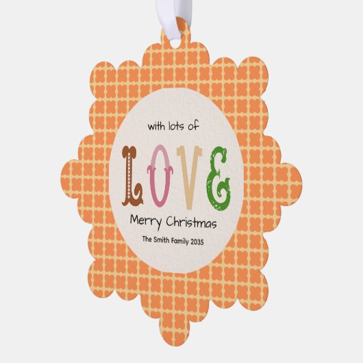 Christmas Love Modern Typography Personalized  Ornament Kaart (Links)