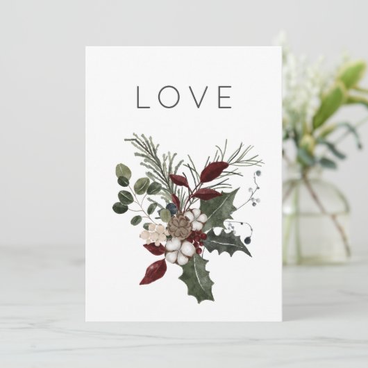 Christmas Love Rustic Minimal Photo Greenery Feestdagenkaart (Staand voorkant)