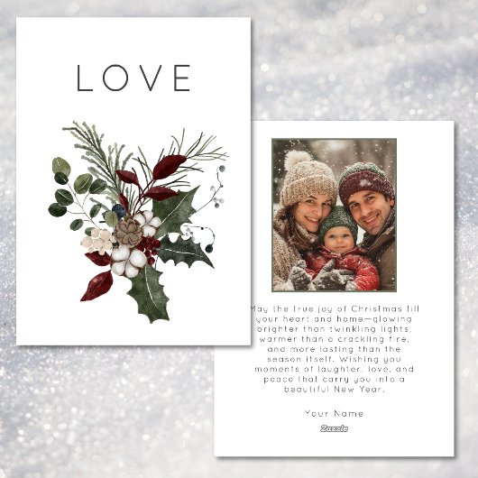 Christmas Love Rustic Minimal Photo Greenery Feestdagenkaart