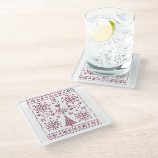 Christmas Lover Cross Pattern Sampler Design Glazen Onderzetter (Schuin)