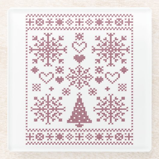 Christmas Lover Cross Pattern Sampler Design Glazen Onderzetter (Voorkant)