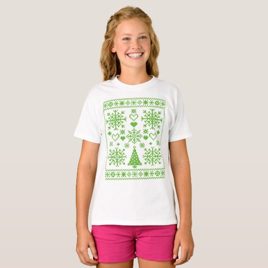 Christmas Lover Cross Pattern Sampler Design T-shirt (Voorkant volledig)