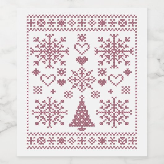 Christmas Lover Cross Pattern Sampler Design Wijn Etiket (Enkel label)
