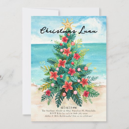 Christmas Luau - Tropical Beach Palm Tree Holiday Kaart (Voorkant)