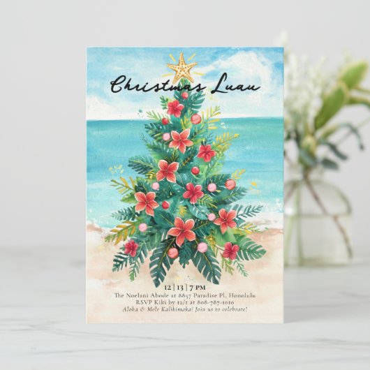 Christmas Luau - Tropical Beach Palm Tree Holiday Kaart (Staand voorkant)